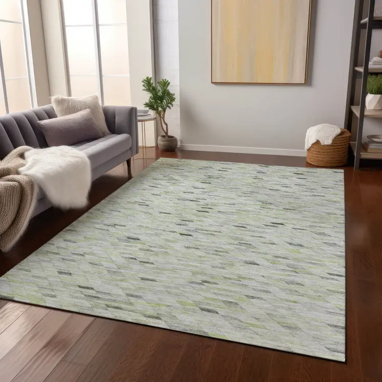 8' X 10' Green And Gray Geometric Washable Indoor Outdoor Area Rug
