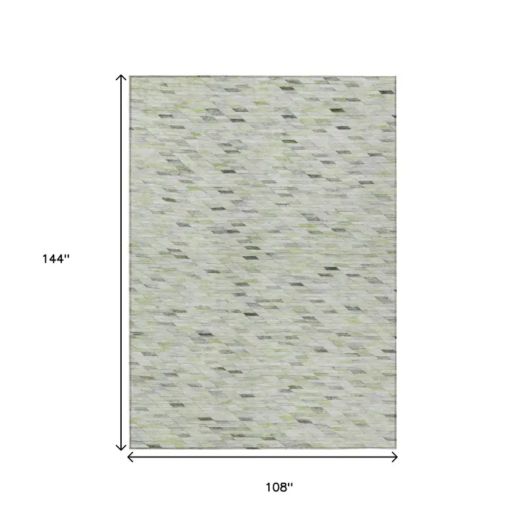 9' X 12' Green And Gray Geometric Washable Indoor Outdoor Area Rug