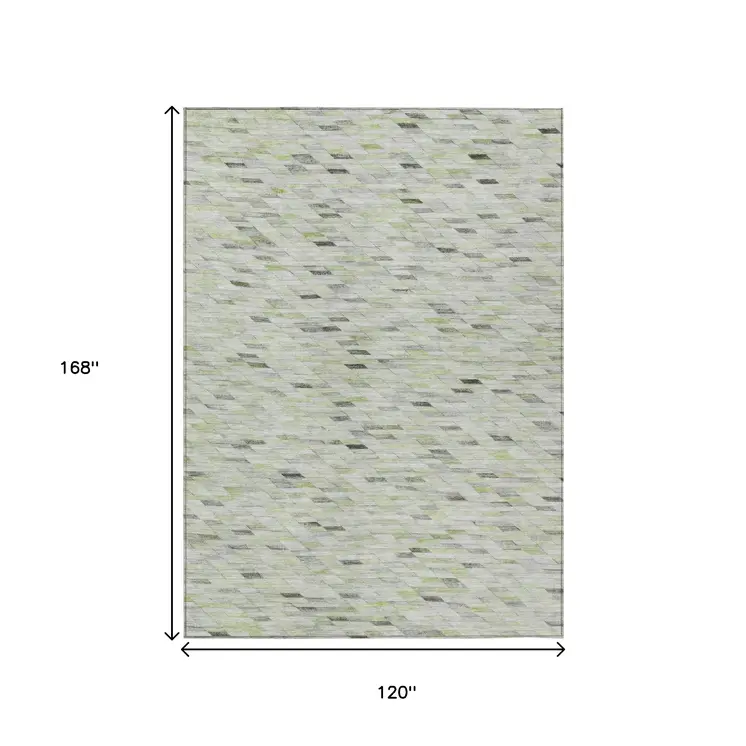 10' X 14' Green And Gray Geometric Washable Indoor Outdoor Area Rug