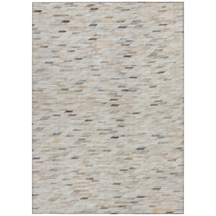 5' X 8' Linen And Gray Geometric Washable Indoor Outdoor Area Rug