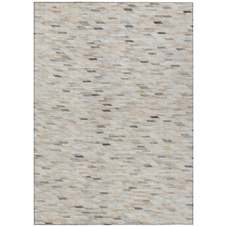 5' X 8' Linen And Gray Geometric Washable Indoor Outdoor Area Rug