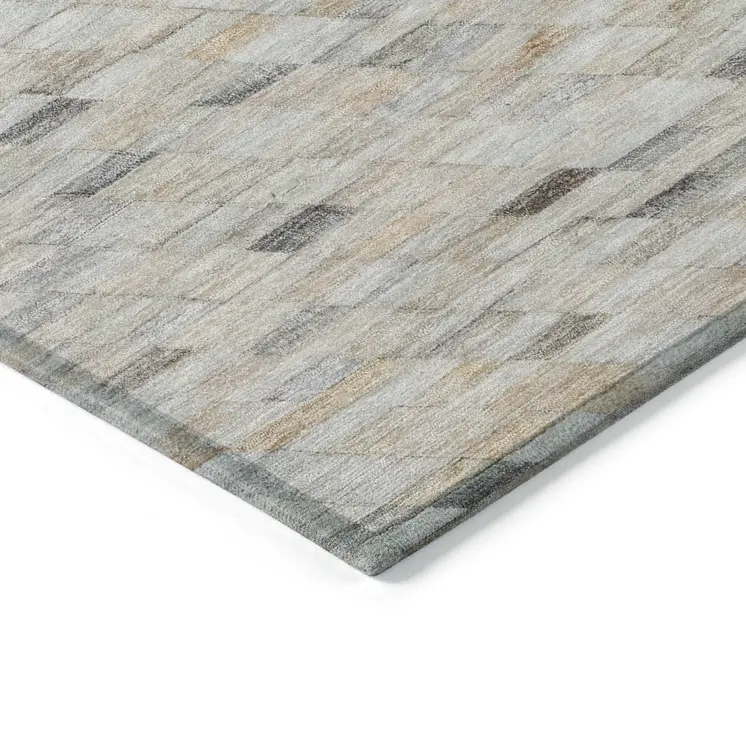 5' X 8' Linen And Gray Geometric Washable Indoor Outdoor Area Rug
