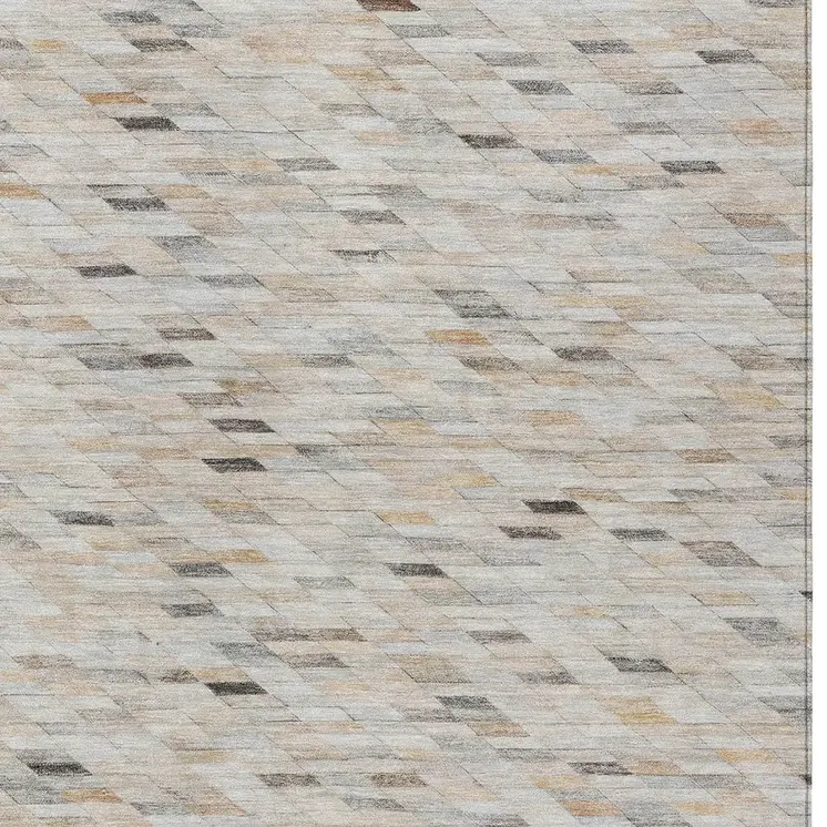 5' X 8' Linen And Gray Geometric Washable Indoor Outdoor Area Rug
