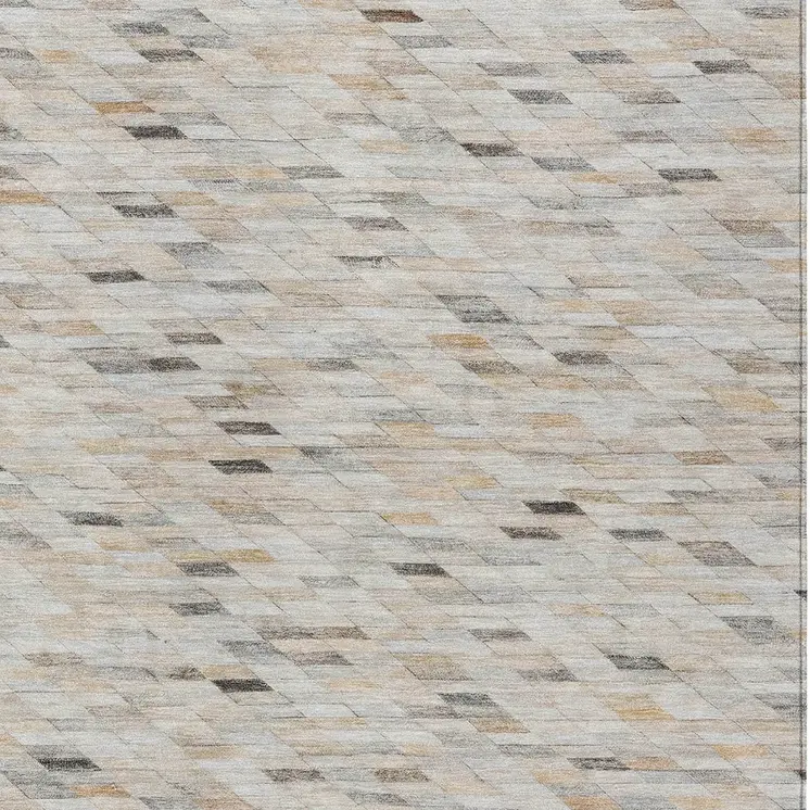8' X 10' Linen And Gray Geometric Washable Indoor Outdoor Area Rug