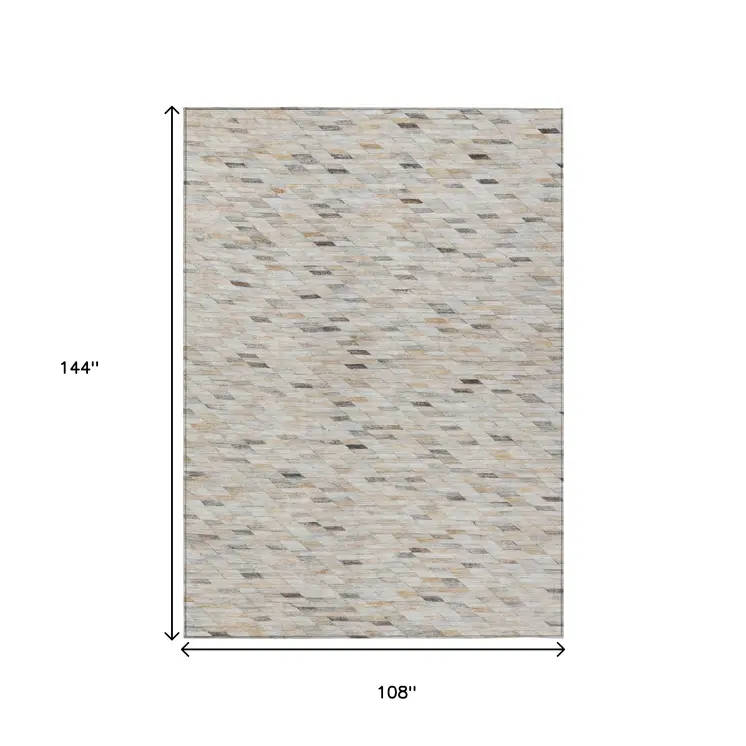 9' X 12' Linen And Gray Geometric Washable Indoor Outdoor Area Rug