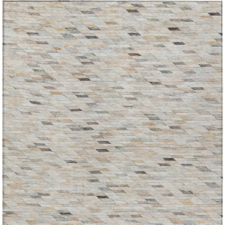 10' X 14' Linen And Gray Geometric Washable Indoor Outdoor Area Rug