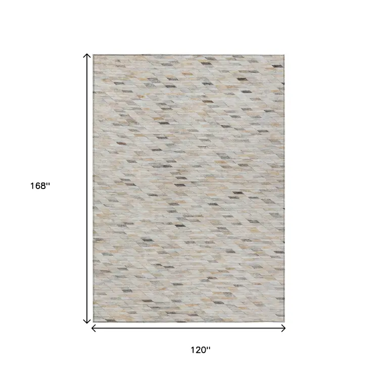 10' X 14' Linen And Gray Geometric Washable Indoor Outdoor Area Rug