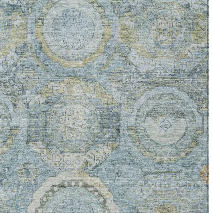 3' X 5' Blue And Gold Medallion Washable Indoor Outdoor Area Rug