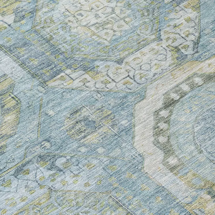 5' X 8' Blue And Gold Medallion Washable Indoor Outdoor Area Rug