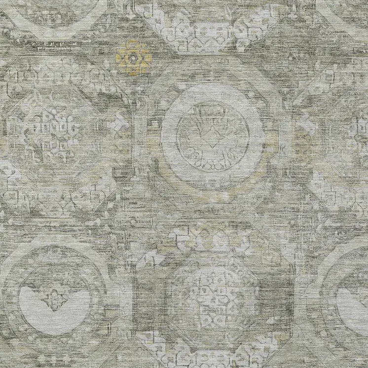 8' X 10' Pewter And Gold Medallion Washable Indoor Outdoor Area Rug
