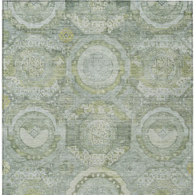 3' X 5' Sage And Gold Medallion Washable Indoor Outdoor Area Rug
