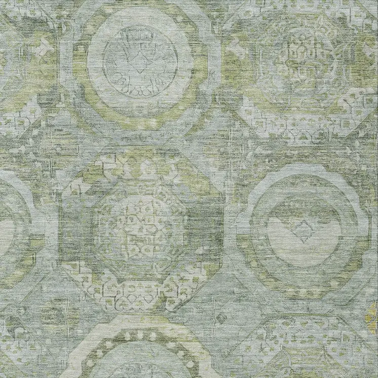 3' X 5' Sage And Gold Medallion Washable Indoor Outdoor Area Rug