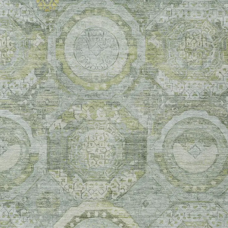 5' X 8' Sage And Gold Medallion Washable Indoor Outdoor Area Rug