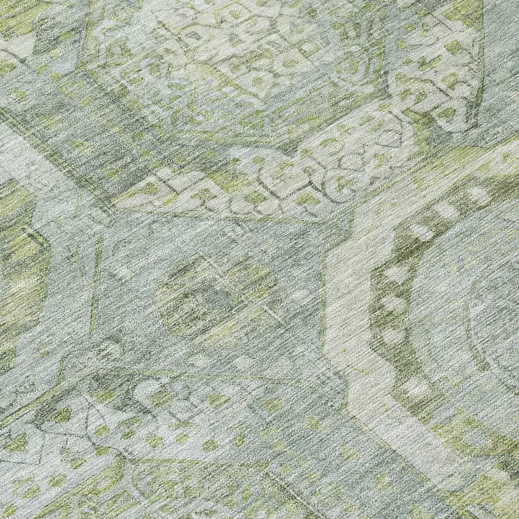 8' Sage And Gold Round Medallion Washable Indoor Outdoor Area Rug