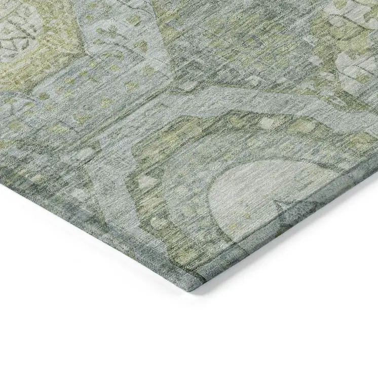 8' X 10' Sage And Gold Medallion Washable Indoor Outdoor Area Rug