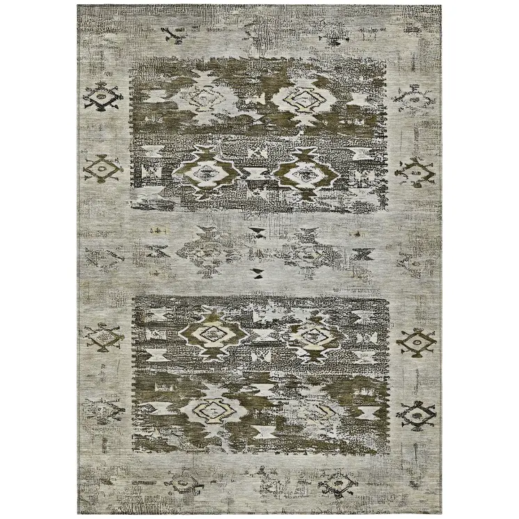 3' X 5' Brown And Ivory Aztec Washable Indoor Outdoor Area Rug