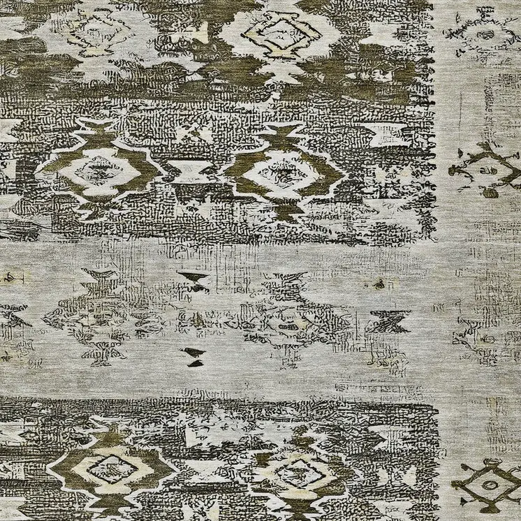 3' X 5' Brown And Ivory Aztec Washable Indoor Outdoor Area Rug