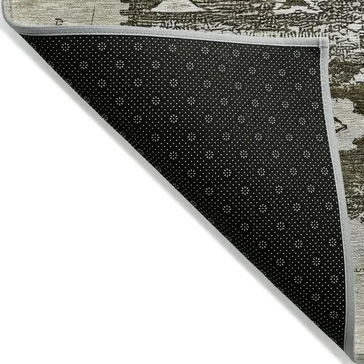 5' X 8' Brown And Ivory Aztec Washable Indoor Outdoor Area Rug