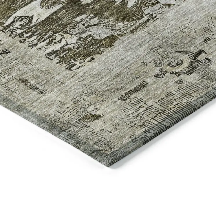 5' X 8' Brown And Ivory Aztec Washable Indoor Outdoor Area Rug