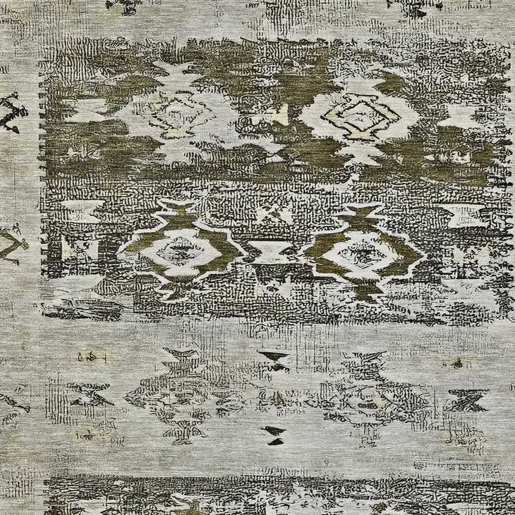 5' X 8' Brown And Ivory Aztec Washable Indoor Outdoor Area Rug