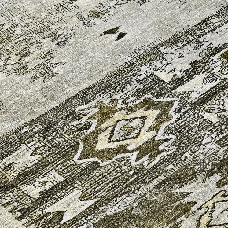 8' Brown And Ivory Round Aztec Washable Indoor Outdoor Area Rug