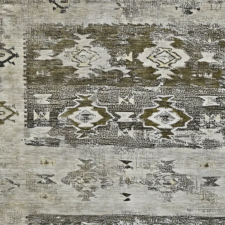 9' X 12' Brown And Ivory Aztec Washable Indoor Outdoor Area Rug