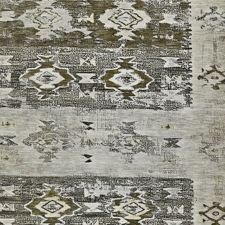 10' X 14' Brown And Ivory Aztec Washable Indoor Outdoor Area Rug