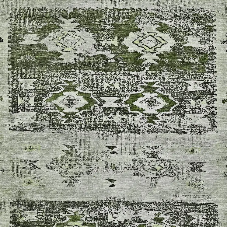 3' X 5' Olive Green And Ivory Aztec Washable Indoor Outdoor Area Rug