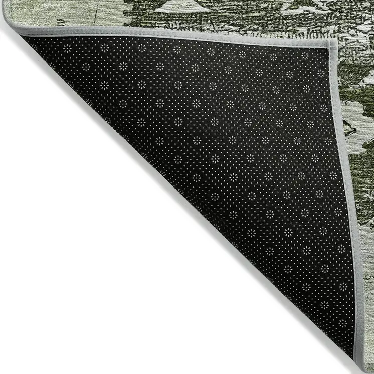 5' X 8' Olive Green And Ivory Aztec Washable Indoor Outdoor Area Rug