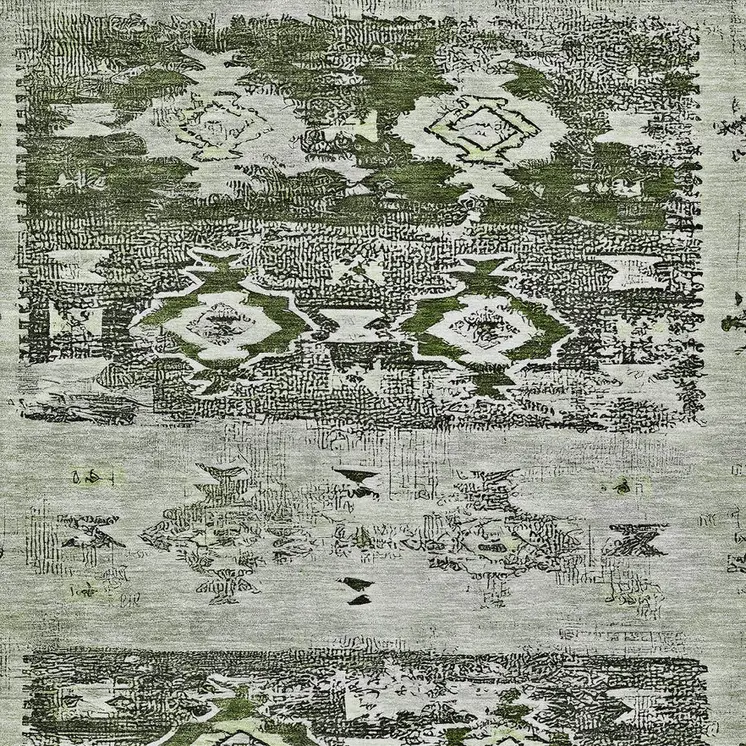 8' X 10' Olive Green And Ivory Aztec Washable Indoor Outdoor Area Rug