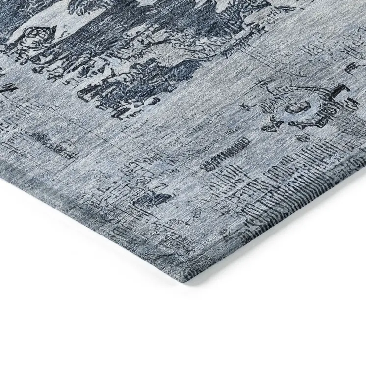 3' X 5' Blue And Denim Blue Aztec Washable Indoor Outdoor Area Rug