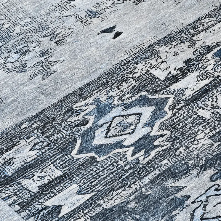 8' Blue And Denim Blue Round Aztec Washable Indoor Outdoor Area Rug