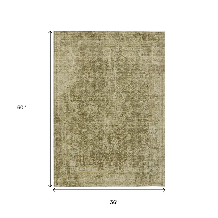 3' X 5' Brown And Beige Abstract Washable Indoor Outdoor Area Rug