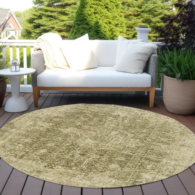 8' Brown And Beige Round Abstract Washable Indoor Outdoor Area Rug