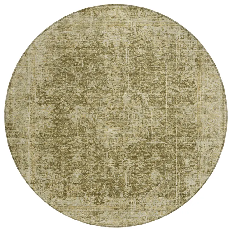 8' Brown And Beige Round Abstract Washable Indoor Outdoor Area Rug