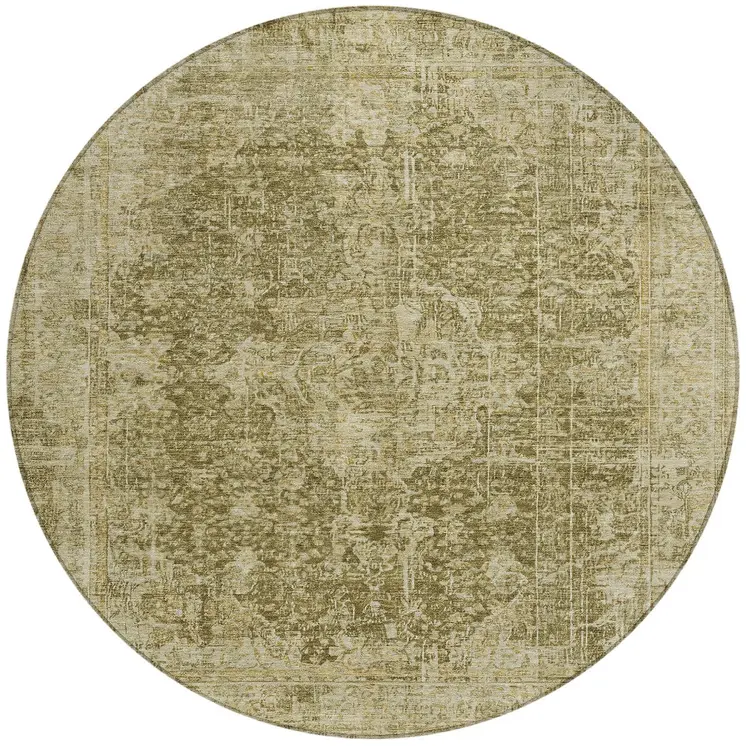 8' Brown And Beige Round Abstract Washable Indoor Outdoor Area Rug