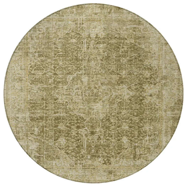 8' Brown And Beige Round Abstract Washable Indoor Outdoor Area Rug