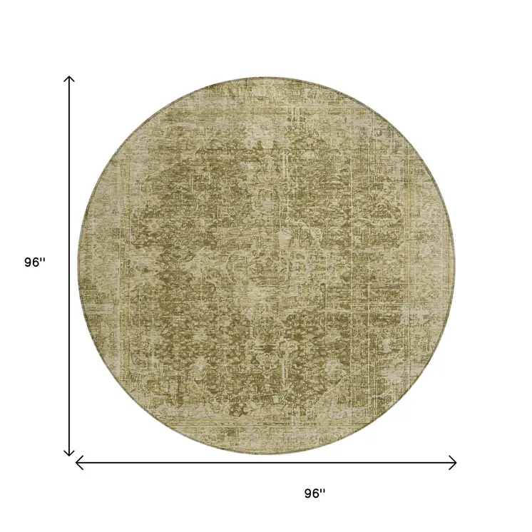 8' Brown And Beige Round Abstract Washable Indoor Outdoor Area Rug