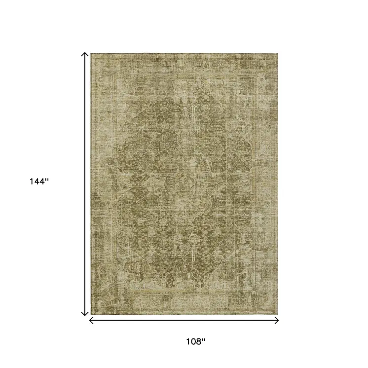 9' X 12' Brown And Beige Abstract Washable Indoor Outdoor Area Rug