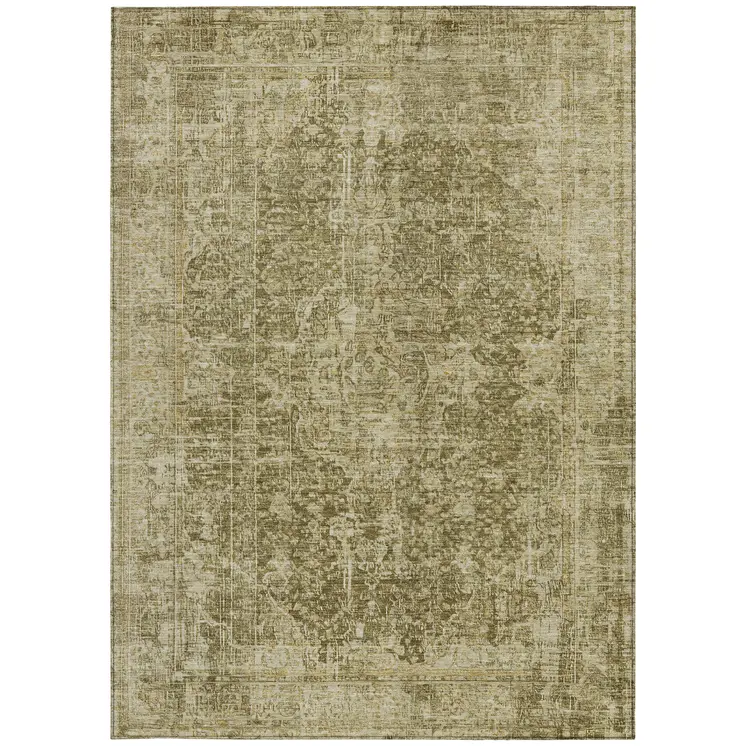 10' X 14' Brown And Beige Abstract Washable Indoor Outdoor Area Rug