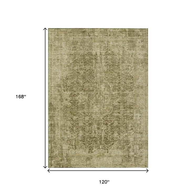 10' X 14' Brown And Beige Abstract Washable Indoor Outdoor Area Rug
