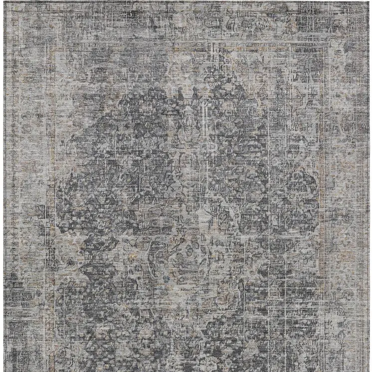3' X 5' Charcoal And Silver Abstract Washable Indoor Outdoor Area Rug