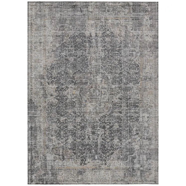 3' X 5' Charcoal And Silver Abstract Washable Indoor Outdoor Area Rug