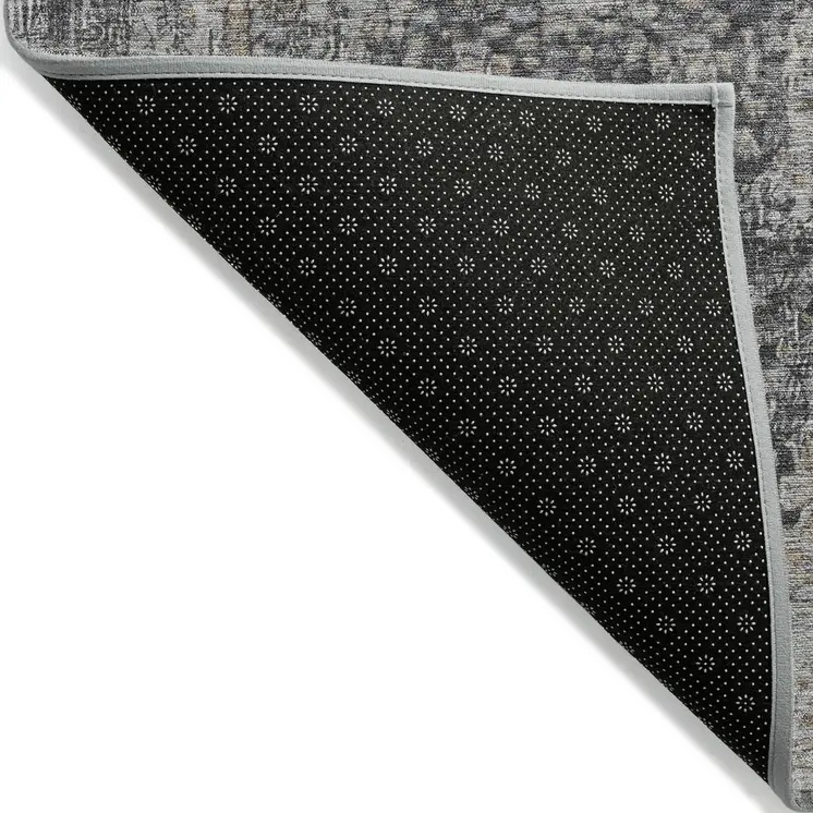 3' X 5' Charcoal And Silver Abstract Washable Indoor Outdoor Area Rug