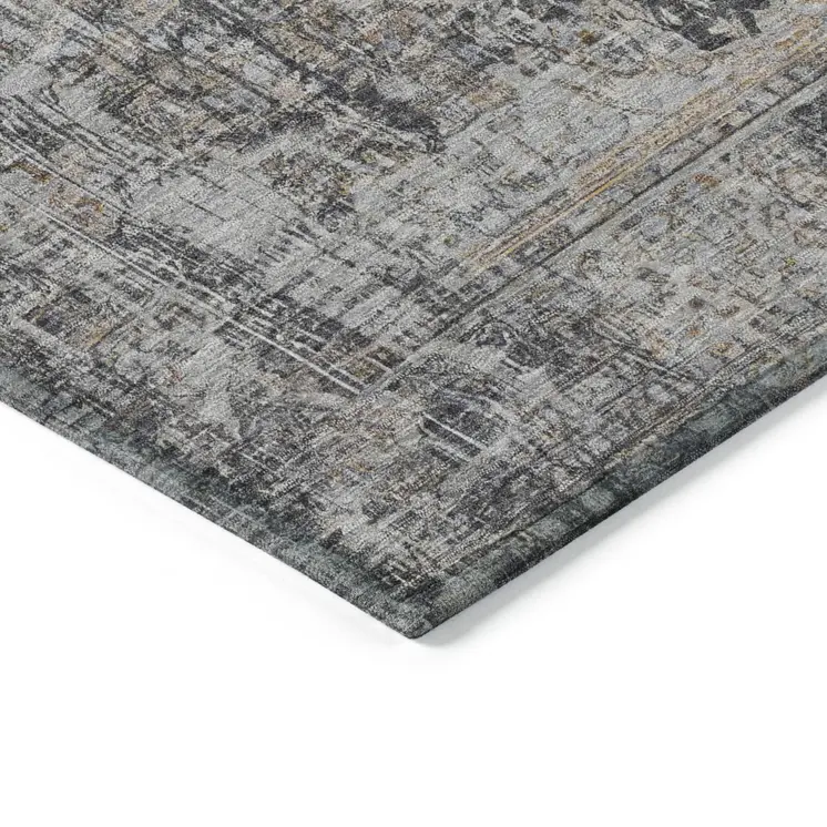 3' X 5' Charcoal And Silver Abstract Washable Indoor Outdoor Area Rug