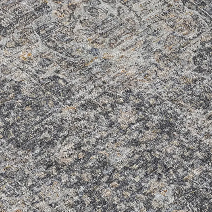 8' Charcoal And Silver Round Abstract Washable Indoor Outdoor Area Rug