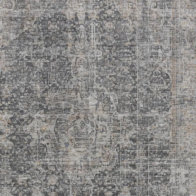 8' X 10' Charcoal And Silver Abstract Washable Indoor Outdoor Area Rug