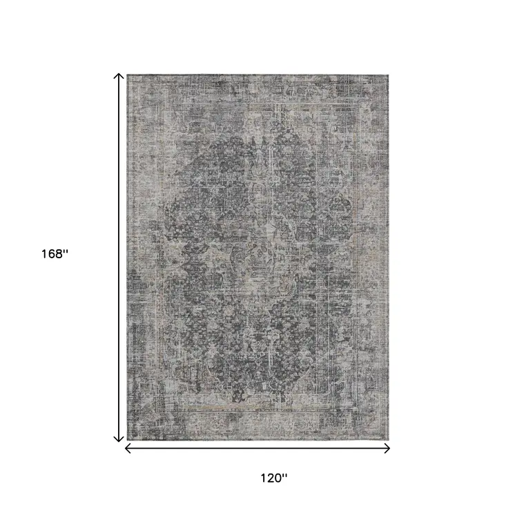 10' X 14' Charcoal And Silver Abstract Washable Indoor Outdoor Area Rug