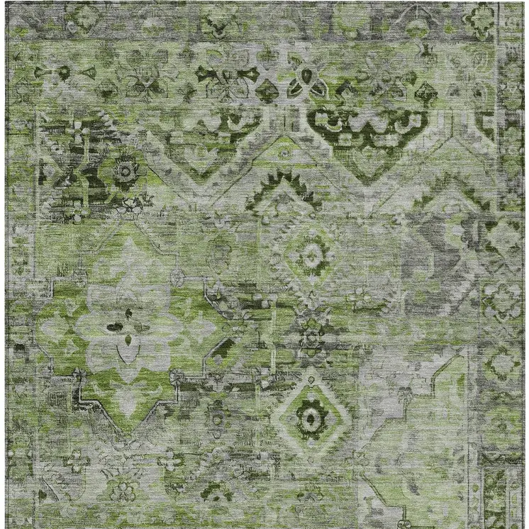3' X 5' Artichoke Green And Gray Floral Medallion Washable Indoor Outdoor Area Rug