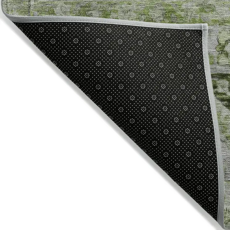 9' X 12' Artichoke Green And Gray Floral Medallion Washable Indoor Outdoor Area Rug
